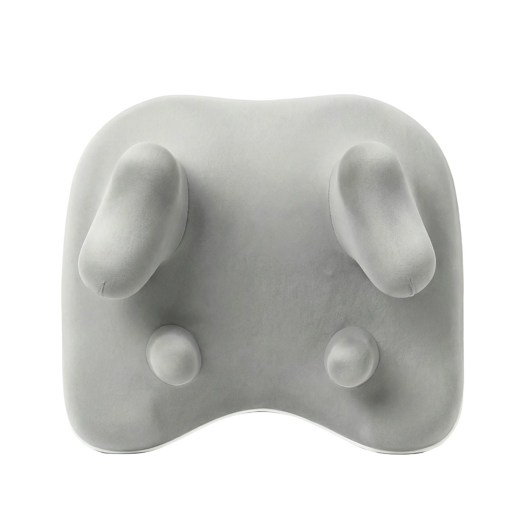 Gray cushion with rounded edges and small protrusions on a white background